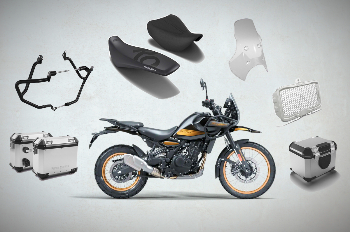Royal Enfield Himalayan price, Himalayan 450 accessories, rally kit, panniers, engine guard.